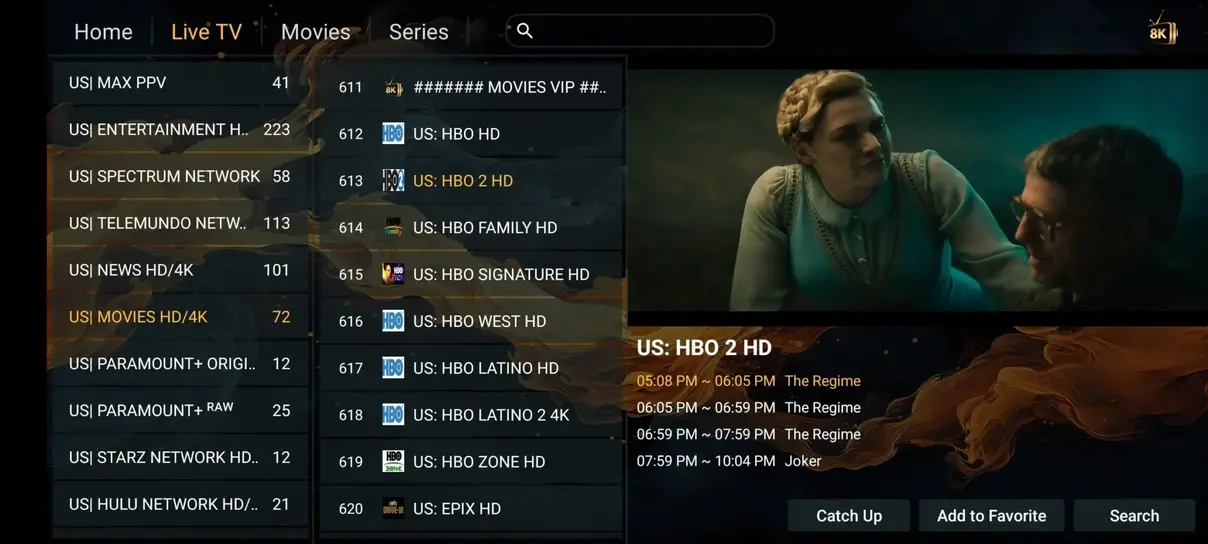 Aperçu interface et chaînes du service Mario IPTV 1